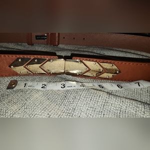New Belgo Lux Brown Gold Chevron Design Adjustable Belt 1.25 inches wide